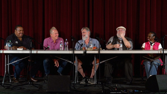 Still frame from Pryor Center video of Call and Response, The Blues Symposium - Panel 2 at the Malco theater; Helena, Arkansas, 2017 © Pryor Center for Arkansas Oral and Visual History, University of Arkansas