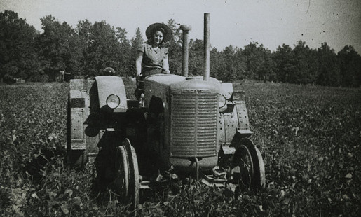 Woman on tractor, ca. 1944; Dorris Vick Collection MC961 © Pryor Center for Arkansas Oral and Visual History, University of Arkansas