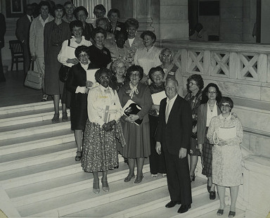 Group photo from Park Home Demonstration Club scrapbook; Garland County Extension Homemaker's Club Records MC1117 © Pryor Center for Arkansas Oral and Visual History, University of Arkansas