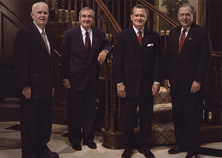 David Gearhart (second from right) with former University of Arkansas chancellors: (from left) Willard Gatewood, Daniel Ferritor, and John White, 2008 © Pryor Center for Arkansas Oral and Visual History, University of Arkansas