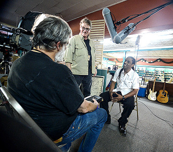 Kenny Neal (right) being interviewed by Don Wilcock (left) and Scott Lunsford at the King Biscuit Blues Festival; 2016 © Eric Gorder 2017; egorder@gmail.com