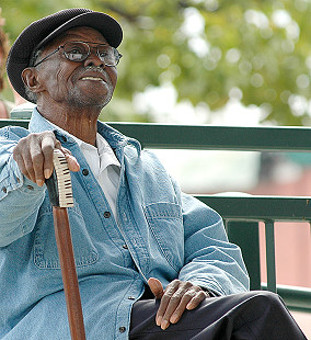 Pinetop Perkins enjoys a performance at the Arkansas Blues and Heritage Festival; 2005 © Eric Gorder 2005; egorder@gmail.com