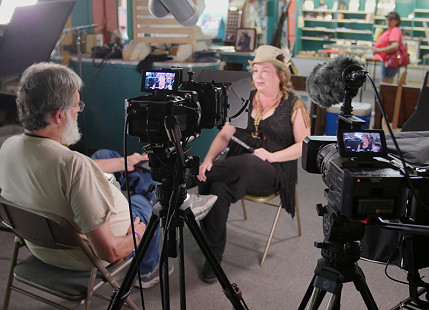 Don Wilcock interviews Christina Vierra at Bubba's Blues Corner during the King Biscuit Blues Festival; Helena, Arkansas, 2016 © Pryor Center for Arkansas Oral and Visual History, University of Arkansas