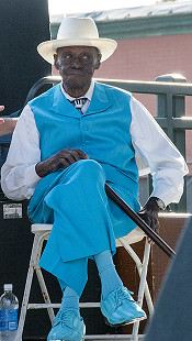 Pinetop Perkins waits to perform at the Arkansas Blues and Heritage Festival; 2010 © Eric Gorder 2010; egorder@gmail.com