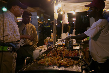 Food vendors and hungry blues fans on Cherry Street at the King Biscuit Blues Festival; Helena, Arkansas, 2016 © Pryor Center for Arkansas Oral and Visual History, University of Arkansas