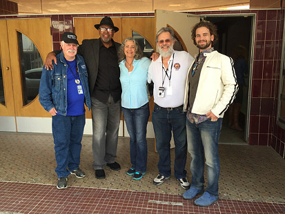 From left: Bubba Sullivan, Zac Harmon, Reba Russell, Don Wicock, and Matt Marshall at The Blues Symposium held at the historic Malco Theater on Cherry Street during the King Biscuit Blues Festival; Helena, Arkansas, 2015 © Pryor Center for Arkansas Oral and Visual History, University of Arkansas