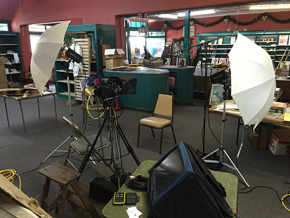 Pryor Center interview space at Bubba's Blues Corner during the King Biscuit Blues Festival; Helena, Arkansas, 2015 © Pryor Center for Arkansas Oral and Visual History, University of Arkansas