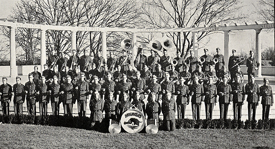 University Band in the Greek Theatre, <i>Cardinal Yearbook</i>, 1936 © Photo courtesy of Razorback Marching Band