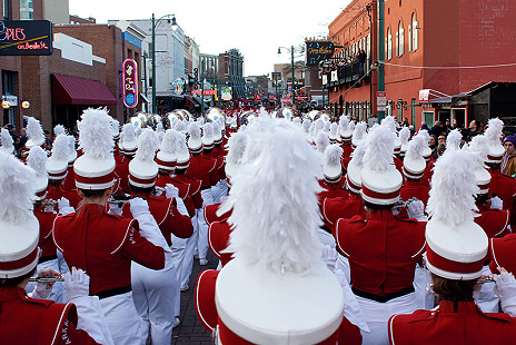 Razorback Band on Beale St. in Memphis, Tennessee, before the 2009 Liberty Bowl © Photo courtesy of Darinda Sharp