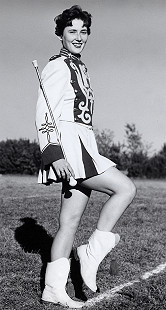 Nina Keaton, Razorback Band twirler, Fall 1959 © Photo courtesy of Special Collections, University of Arkansas Libraries, Fayetteville